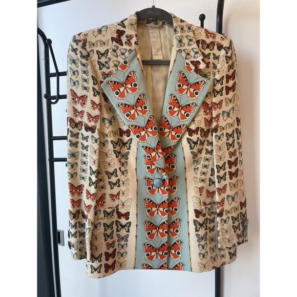 Versace Butterfly Print Womens Blazer Jacket With Blue Button Accents & Colorful - Picture 1 of 10